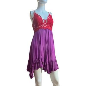 Free People ONE Adella Red Purple Crochet Slip Sundress Size Small